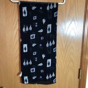 3/$15 Dark Blue Vintage Rayon Banjara Oblong Scarf Leaves Floral Luxury